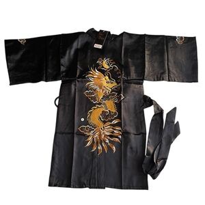 Silver Dragon Kids Small Satin Kimono Robe – NWT Black